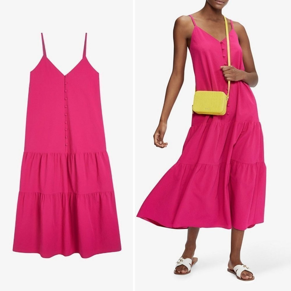 NWT! TED BAKER Pink  Barbie core Luanna V Neck Crepe Midi Dress   Size 2 - Picture 4 of 5